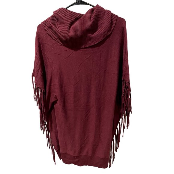 Michael Kors Burgundy Cowl Neck Fringe Poncho Sweater Size Small | V1 - Picture 3 of 4